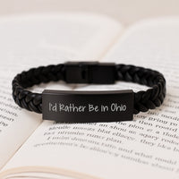 Load image into Gallery viewer, Ohio Inspired Interlaced Leather Bracelet, Funny Quote 'I'd Rather Be In Ohio', Gifts for Men from Friends - Image 3