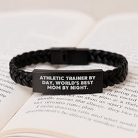 Load image into Gallery viewer, Athletic Trainer Gifts from Mom by Night, Interlaced Leather Graduation Unique Presents for Women, Funny Quote &#39;Athletic Trainer By Day, World&#39;s Best Mom By Night.&#39; - 7.87 inches Long - Image 3
