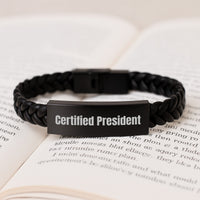 Load image into Gallery viewer, Funny President Gifts, Interlaced Leather Bracelet for Men, Graduation Unique Gifts from Family, Friends, Coworkers, President Certified - Image 3
