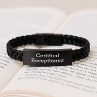 Load image into Gallery viewer, Funny Receptionist Gifts, Certified Receptionist Interlaced Leather Bracelet, Graduation Unique Gifts from Friends to Coworkers, Gifts for Receptionist - Image 3
