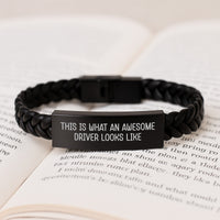 Load image into Gallery viewer, Awesome Driver Gifts Interlaced Leather Bracelet from Friends for Graduation, &#39;This Is What An Awesome Driver Looks Like&#39; Quote, Stainless Steel and PU Leather Combination - Image 3
