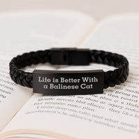 Load image into Gallery viewer, Funny Quote Balinese Cat Interlaced Leather Bracelet Gifts from Men to Friends for Birthday Unique - Image 3
