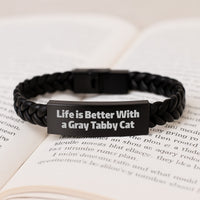 Load image into Gallery viewer, Cute Gray Tabby Cat Interlaced Leather Bracelet Gift for Friends from Family Men Birthday Unique - Image 3