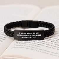 Load image into Gallery viewer, Vizsla Dog Lover&#39;s Inspirational Interlaced Leather Bracelet Gifts from Family for Birthday, &#39;I Work Hard So My Vizslabeagle Can Have A Better Life.&#39; - Men&#39;s Women&#39;s Adjustable 7.87 Inches Long - Image 3
