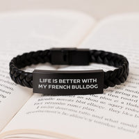 Load image into Gallery viewer, Gifts for French Bulldog Lovers - 'Life Is Better With My French Bulldog' Quote Leather Bracelet, Birthday Unique Gifts from Friends - Image 3