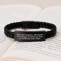 Load image into Gallery viewer, Sheriff Deputy Gifts, Funny Quote Interlaced Leather Bracelet for Men, Birthday Unique Presents from Friends, Coworkers, Family - Image 3
