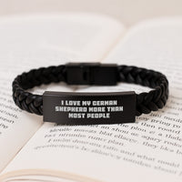 Load image into Gallery viewer, German Shepherd Dog Lover&#39;s Inspirational Interlaced Leather Bracelet, Gifts from Family to Friends on Birthday, &#39;I Love My German Shepherd More Than Most People&#39; - Image 3
