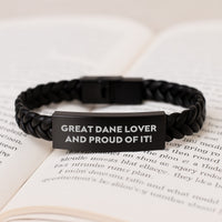 Load image into Gallery viewer, Funny Great Dane Dog Lover Gifts, Unique Birthday Unique Gifts for Men, Interlaced Leather Bracelet, Gifts from Friends, Great Dane Dog Enthusiast, 'Great Dane Lover And Proud Of It!' - Image 3