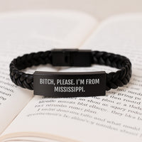 Load image into Gallery viewer, Funny Mississippi Gifts, &#39;B-tch, Please. I&#39;m From Mississippi.&#39; Interlaced Leather Bracelet, Birthday Unique Gifts from Friends, Gifts for Men, Women, Coworkers, Family - Image 3
