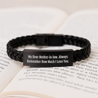 Load image into Gallery viewer, Funny Heartfelt Mom-in-law Gifts from Men, Unique Interlaced Leather Bracelet with Stainless Steel Engraved Quote, Christmas Unique Gifts for Women, Family and Friends - Image 3
