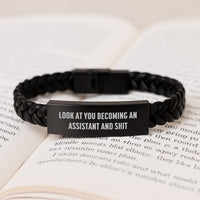 Load image into Gallery viewer, Funny Assistant Gifts from Friends, Look At You Becoming An Assistant And Shit, Interlaced Leather Bracelet for Birthday - Image 3
