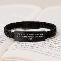 Load image into Gallery viewer, Funny Claims Adjuster Gift for Men, &#39;Look At You Becoming A Claims Adjuster And Shit&#39; Interlaced Leather Bracelet from Family, Unique Birthday Unique Gifts for Him - Image 3
