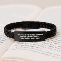 Load image into Gallery viewer, Funny Occupational Therapist Gifts Interlaced Leather Bracelet, Stainless Steel PU Leather, Inspirational Quote for Men Women Friends Family - Gifts from Friends for Occupational Therapist - Image 3
