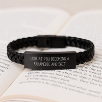 Load image into Gallery viewer, Rescue Worker Gifts for Him - Funny Christmas Unique Gifts from Friends for Men, Rescue Worker Leather Bracelet for Rescue Worker, Interlaced Leather Bracelet, Funny Quote on Leather Strap - Image 3

