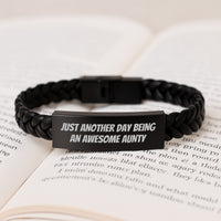 Load image into Gallery viewer, Funny Aunty Gifts, Interlaced Leather Bracelet with Engraved Stainless Steel for Awesome Aunts, Gifts from Family to Aunty for Christmas - Image 3
