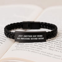 Load image into Gallery viewer, Funny Second Mom Gifts from Men, Women, Friends, Coworkers, Family - Interlaced Leather Bracelet, Just Another Day Being An Awesome Second Mom, Christmas Unique Jewelry - Image 3