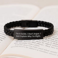 Load image into Gallery viewer, Funny Guide Gifts from Men to Friends for Christmas Unique Leather Interlaced Bracelet, &#39;I&#39;m a Guide I Don&#39;t Argue I Just Explain Why I&#39;m Right&#39; Quote - Image 3
