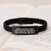 Load image into Gallery viewer, Unique Dealer Gifts, Men&#39;s Interlaced Leather Bracelet, Funny Quote, Gifts from Friends for Dealer, Christmas Unique Ideas - Image 3
