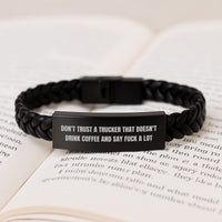 Load image into Gallery viewer, Funny Trucker Gifts, Trucker Interlaced Leather Bracelet with Quote, Christmas Unique Presents for Men Trucker Friends - Image 3