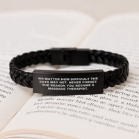 Load image into Gallery viewer, Inspiring Massage Therapist Gifts for Men from Husband on Father's Day - Interlaced Leather Bracelet with Engraved Stainless Steel - Image 3
