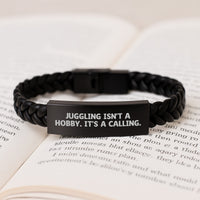 Load image into Gallery viewer, Juggling Enthusiast Gifts from Men to Friends - Valentine's Unique Interlaced Leather Bracelet with Stainless Steel Engraving - Inspirational Quote: 'Juggling Isn't A Hobby. It's A Calling.' - Image 3