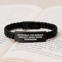 Load image into Gallery viewer, Funny Crime Scene Technician Gifts, Birthday Unique Interlaced Leather Bracelets for Men, Women, Friends, Family, Officially The World's Coolest Crime Scene Technician - Image 3
