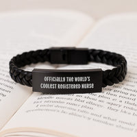 Load image into Gallery viewer, Unique Gifts for Registered Nurses - Interlaced Leather Bracelet, Funny Quote - 'Officially The World's Coolest Registered Nurse' from Friends - Image 3