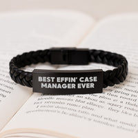 Load image into Gallery viewer, Funny Case Manager Gifts, Inspirational Interlaced Leather Bracelet for Dad on Father's Day, Best Effin' Case Manager Ever Quote - Image 3