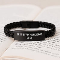 Load image into Gallery viewer, Funny Concierge Gifts for Men, Unique Interlaced Leather Bracelet Gifts from Friends and Family, Best Effin&#39; Concierge Ever Inspired - Image 3
