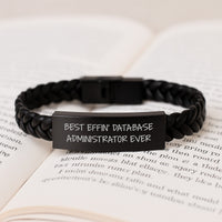 Load image into Gallery viewer, Funny Gift for Best Effin&#39; Database Administrator Ever Interlaced Leather Bracelet, Stainless Steel PU Leather Men&#39;s Christmas Unique Gifts from Friends Coworkers Family - Image 3
