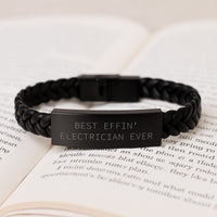 Load image into Gallery viewer, Funny Electrician Gifts for Men, Interlaced Leather Bracelet with Funny Quote 'Best Effin' Electrician Ever', Birthday Unique Gifts from Coworkers - Image 3