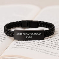 Load image into Gallery viewer, Funny Librarian Gifts, Best Effin' Librarian Ever Interlaced Leather Bracelet, Birthday Unique Gifts for Librarian Friends - Gifts from Men, Women, Coworkers, Family - Image 3