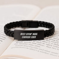 Load image into Gallery viewer, Funny Mail Carrier Gifts for Men - Valentine's Unique Interlaced Leather Bracelet with Stainless Steel and PU Leather - Best Effin' Mail Carrier Ever - Image 3