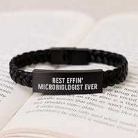 Load image into Gallery viewer, Funny Microbiologist Gifts from Men to Friends - Best Effin' Microbiologist Ever Interlaced Leather Bracelet, Christmas Unique Gifts for Microbiologist - Image 3
