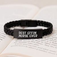 Load image into Gallery viewer, Funny Nurse Interlaced Leather Bracelet Gifts from Men to Best 'Effin' Nurse Ever, Birthday Unique Gifts for Nurses - Image 3