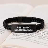 Load image into Gallery viewer, Funny Paralegal Gifts for Him, Best Effin' Paralegal Ever Interlaced Leather Bracelet Valentine's Unique Gifts from Men to Paralegal Friends and Coworkers - Image 3