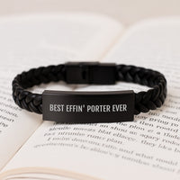 Load image into Gallery viewer, Funny Porter Birthday Unique Gift Interlaced Leather Bracelet from Friends - Best Effin' Porter Ever Quote - Image 3