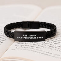 Load image into Gallery viewer, Funny Vice-principal Gifts for Men, 'Best Effin' Vice-principal Ever' Interlaced Leather Bracelet, Birthday Unique Gift for Vice-principal from Friends - Image 3