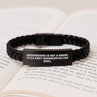 Load image into Gallery viewer, Inspirational Backpacking Gifts for Men - Funny Post-Apocalyptic Leather Bracelet, Interlaced Stainless Steel &amp; PU Leather, Perfect Unique Father's Day Unique Gifts from Dad to Son - Image 3