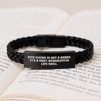 Load image into Gallery viewer, Kite Flying Gifts for Friends, 'Kite Flying Is Not A Hobby. It's A Post-apocalyptic Life Skill.' Interlaced Leather Bracelet, Handmade Leather Kite Flying Birthday Unique Gifts - Image 3