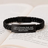 Load image into Gallery viewer, Unique Gifts from Dad to Forester Men, Forester Leather Interlaced Bracelet for Graduation, Funny Quote 'I Am A Forester Dad...' - Image 3