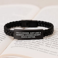 Load image into Gallery viewer, Funny Logger Gifts, I&#39;m A Logger. Just Like A Normal Logger Except Much Hotter., Interlaced Leather Bracelet for Logger, Men, or Women Graduation - Image 3
