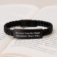 Load image into Gallery viewer, Inspiring Flight Attendant Gifts for Men from Family, Unique Graduation Wishes Interlaced Leather Bracelet, Funny Quote Because I Am The Flight Attendant. That's Why. - Image 3