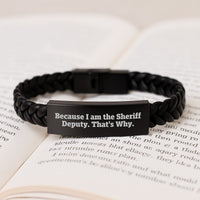 Load image into Gallery viewer, Funny Sheriff Deputy Gifts for Men, Sheriff Deputy Interlaced Leather Bracelet, Graduation Unique Gifts from Friends and Family - Image 3