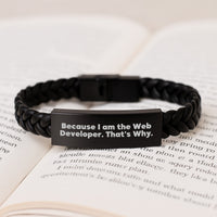 Load image into Gallery viewer, Funny Web Developer Gifts for Men from Friends, Inspirational Interlaced Leather Bracelet for Graduation, Web Developer Quote - Image 3