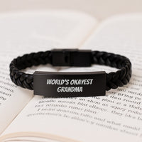 Load image into Gallery viewer, Gifts from Family for Grandma - 'World's Okayest Grandma' Interlaced Leather Bracelet, Christmas Unique Gifts - Image 3
