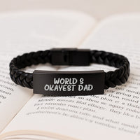 Load image into Gallery viewer, Funny World's Okayest Dad Graduation Gifts Interlaced Leather Bracelet for Men, Gifts from Family, Best Dad Presents, Unique Gift for Dads - Image 3