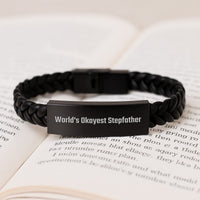 Load image into Gallery viewer, Funny Interlaced Leather Bracelet for the World's Okayest Stepfather Graduation Unique Gifts from Family to Men - Image 3