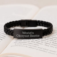 Load image into Gallery viewer, Birthday Gift for Her Leather Bracelet – World's Okayest Bestie - Image 3