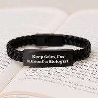 Load image into Gallery viewer, Graduation Unique Gifts for Biologist Friends, Funny Interlaced Leather Bracelet with 'Keep Calm, I'm (almost) A Biologist.' Quote, Perfect for Men or Women Students - Image 3